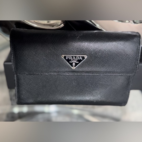 Prada Handbags - Authentic Large Black Saffiano Leather Prada Wallet